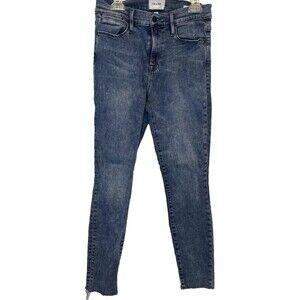 Women’s FRAME Le High Skinny Raw Edge Beat BLUE Denim‎ Jeans Stretch Sz 28